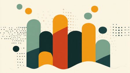 This abstract illustration features colorful geometric shapes that represent data visualization, perfect for modern design projects and marketing materials.の素材