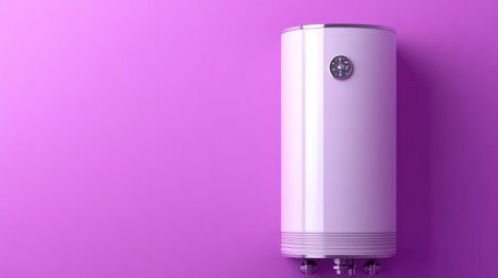 A sleek, modern water heater stands against a vibrant purple background, showcasing innovative design and energy efficiency for contemporary homes.の素材