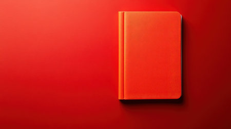 A vibrant red notebook rests on a matching red background, offering a bold and modern visual perfect for creative projects, stationery branding, and minimalistic displays.の素材