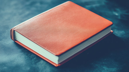 A beautifully crafted leather-bound book rests on a dark surface, showcasing its elegant texture. Soft lighting enhances the timeless feel, perfect for creative projects.の素材