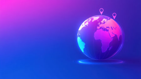 Colorful globe with location pins set against a vibrant gradient background, perfect for digital designs, presentations, and educational materials.の素材