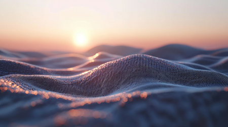 A stunning close-up of soft fabric waves, beautifully illuminated by the warm glow of a sunset. This image captures the elegance and tranquil atmosphere of a serene evening.の素材