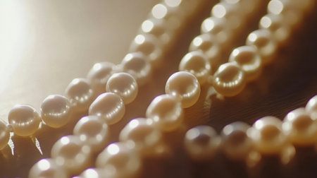 A stunning close-up of an exquisite collection of pearls under soft natural light, showcasing their elegant shine and delicate texture, perfect for jewelry lovers.の素材
