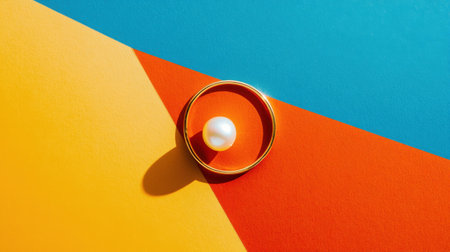 A striking image of an elegant pearl ring set against a bold geometric backdrop, highlighting the beauty of modern jewelry design and sophistication.の素材