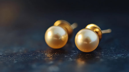 Discover the charm of elegant gold pearl earrings beautifully displayed on a dark surface, ideal for enhancing any fashion outfit or jewelry collection.の素材