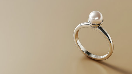 This stunning image showcases an elegant single pearl ring on a smooth surface, emphasizing its refined design and luxurious appeal. Perfect for jewelry enthusiasts.の素材