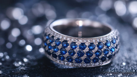 This stunning blue gemstone ring showcases intricate silver detailing, perfect for adding a touch of elegance to any outfit or occasion.の素材