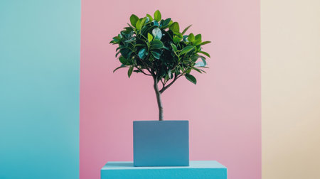 A vibrant indoor plant adds a touch of nature and elegance against a bright pastel background. Perfect for modern decor options and interior design ideas.の素材