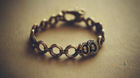 This elegant vintage bracelet features an intricate floral design, crafted with metal links and a beautiful shine. Perfect for fashion lovers.の素材