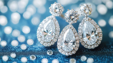 A stunning pair of elegant teardrop earrings featuring sparkling diamonds and intricate designs, perfect for adding luxury and glamour to any outfit.の素材