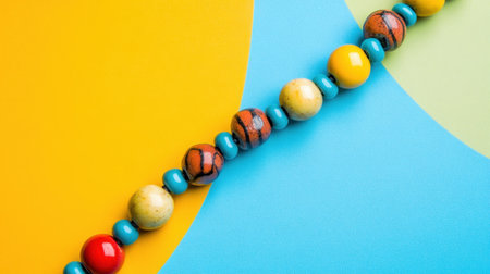 A beautiful arrangement of colorful beads displayed on a vibrant background, showcasing artistry and creativity in jewelry craft, suitable for various design projects.の素材