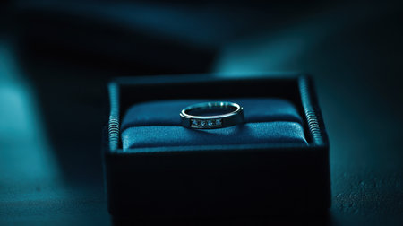 A stunning diamond ring nestled in a plush blue velvet box, showcasing elegance and style. Perfect for wedding or engagement inspiration in luxury photography.の素材