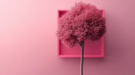 This vibrant image features a pink tree beautifully framed in a simplistic square against a soft pink background, ideal for artistic and creative purposes.の素材