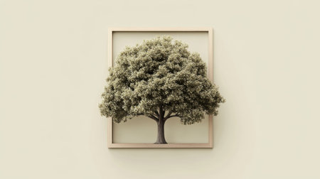 This artistic representation features a detailed tree framed on a neutral background, perfect for contemporary decor ideas and nature-inspired themes.の素材