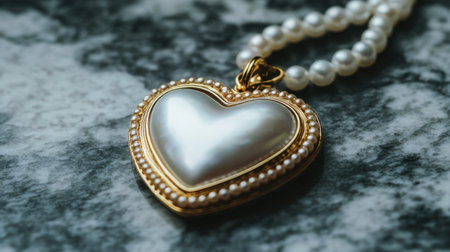 This stunning heart-shaped pendant necklace features a lustrous pearl and delicate pearl string. Perfect for romantic occasions or elegant attire.の素材