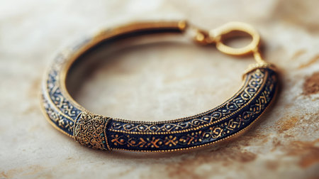 This captivating bracelet features a rich blend of gold and blue enamel, showcasing an intricate design that merges traditional and modern elements. Ideal for jewelry lovers.の素材