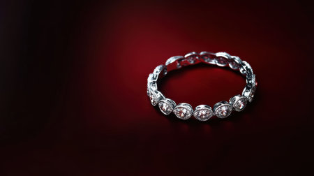 This image features a stunning diamond bracelet set against a rich red background, highlighting its luxurious design and sparkling beauty. Perfect for fashion enthusiasts.の素材