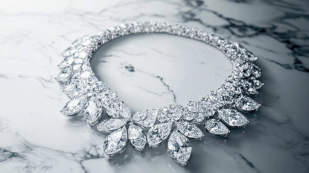 This stunning diamond necklace showcases exquisite craftsmanship with its sparkling gemstones. Perfect for luxury fashion displays and elegant photography.の素材