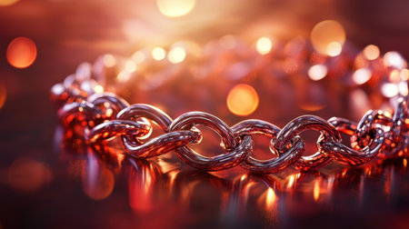 A captivating close-up image of a stunning chain jewelry piece, reflecting warm light with a beautiful bokeh background. Perfect for fashion and design.の素材