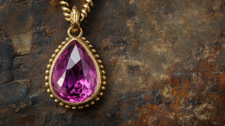 This elegant teardrop necklace features a brilliant pink gemstone set in intricate metalwork, perfect for those who appreciate luxury and craftsmanship.の素材