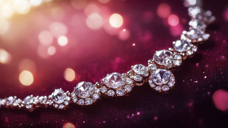 This breathtaking image showcases an elegant jewelry necklace adorned with sparkling diamonds set in rose gold, creating a luxurious and sophisticated look.の素材