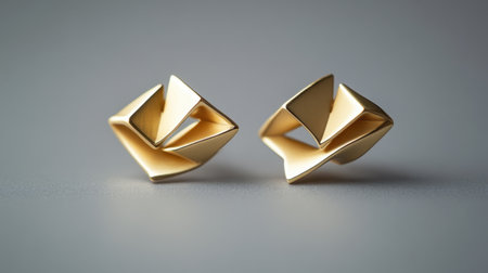 Stunning golden earrings feature a geometric design with sculpted shapes that merge elegance and modern art, perfect for those seeking stylish accessories.の素材