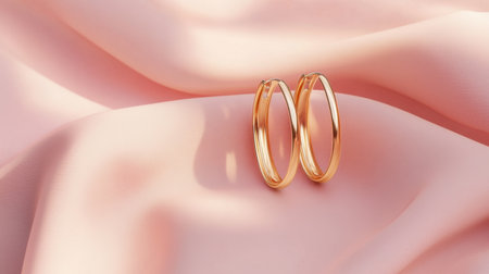 Capture the essence of love with this elegant still life image featuring two gold wedding rings on soft pink satin fabric, symbolizing beauty and romance.の素材