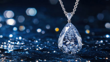 This stunning teardrop diamond pendant necklace sparkles with exquisite detail against a mesmerizing blurred background, showcasing elegance and luxury.の素材