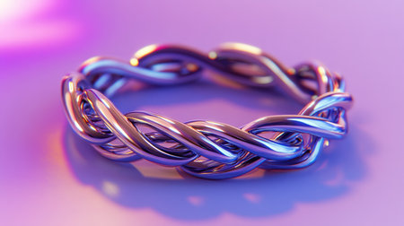 This striking image features an elegant metallic braided bracelet exhibiting intricate design details against a colorful backdrop, enhancing its allure.の素材