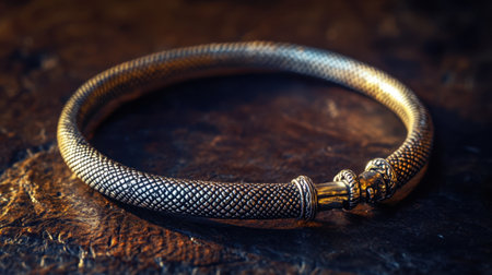 This elegant silver snake bracelet showcases intricate texture and a refined design, making it a standout accessory for fashion enthusiasts. The detailed craftsmanship highlights its artistic appeal, perfect for adding a touch of luxury to any outfit.の素材