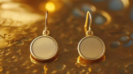 This image features elegant gold earrings displayed against a vibrant gold background, highlighting a simple and sophisticated jewelry design for any occasion.の素材