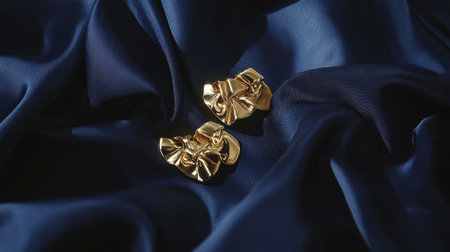 This image features elegant gold jewelry placed on luxurious dark fabric, highlighting a sophisticated design that exudes beauty and craftsmanship.の素材