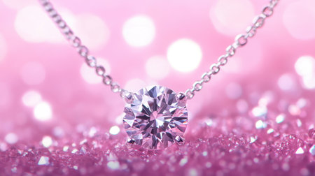 Captivating diamond necklace resting on a sparkling pink background, perfect for showcasing elegance and luxury in jewelry design and fashion photography.の素材