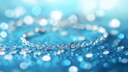 This stunning silver bracelet features delicate diamond accents and rests on a sparkling blue background, perfect for jewelry enthusiasts and fashion lovers.の素材