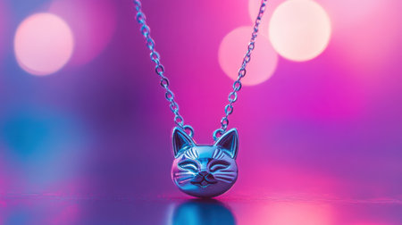 This enchanting silver cat necklace features a playful design against a vibrant bokeh background, making it a perfect accessory for stylish individuals.の素材