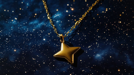 This image features an elegant gold star pendant necklace set against a cosmic starry background, highlighting the intersection of jewelry design and celestial beauty.の素材