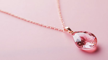 This beautiful pink teardrop pendant necklace features sparkling facets that catch the light. Perfect for adding elegance to any outfit or occasion.の素材