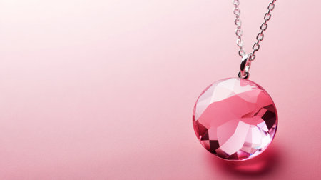 Capture the essence of elegance with this stunning pink crystal pendant, perfectly showcased against a soft pink background for an enchanting visual appeal.の素材
