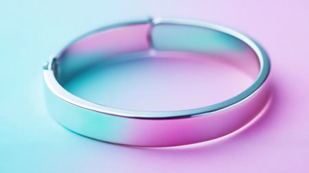 Capture the essence of modern fashion with this elegant silver bangle featuring a vibrant gradient. Ideal for showcasing stylish accessories.の素材