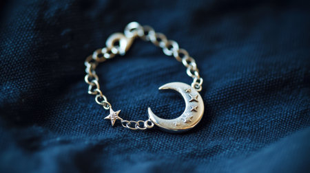 This stunning gold bracelet features a delicate crescent moon and star charm, perfect for adding a touch of elegance and uniqueness to any outfit.の素材