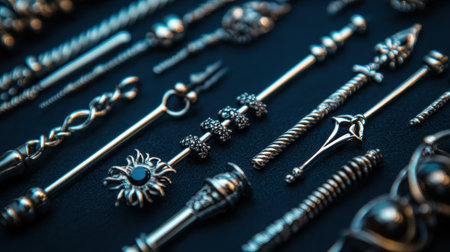 This image showcases a stunning collection of vintage metal tools and accessories, featuring exquisite designs and intricate details, perfect for creative projects.の素材