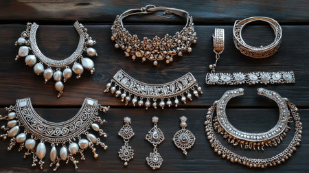 This stunning array of silver jewelry showcases intricate designs crafted with exceptional detail. Perfect for fashion lovers and art enthusiasts.の素材