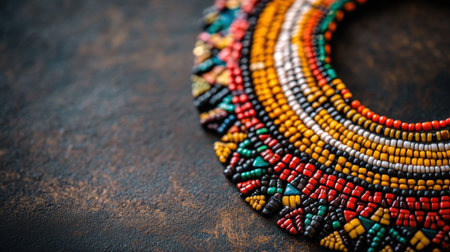 This close-up image showcases a vibrant artisan necklace made of colorful beads, reflecting intricate craftsmanship and cultural heritage, perfect for fashion enthusiasts.の素材