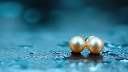 This image showcases a striking pair of freshwater pearl earrings arranged delicately on a reflective surface, embodying timeless elegance and beauty.の素材