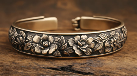 Discover the charm of this elegant cuff bracelet featuring intricate floral designs in an antique bronze finish, perfect for adding a touch of sophistication.の素材
