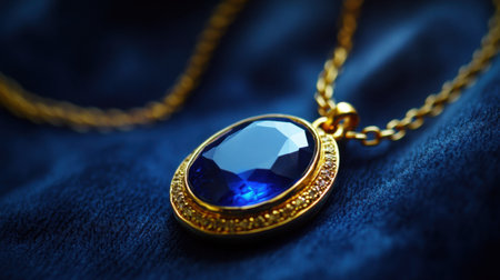 This stunning gold necklace features an exquisite blue gemstone pendant, perfect for adding a touch of elegance and luxury to any outfit.の素材
