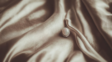 A stunning pearl earring rests on a luxurious satin fabric. The soft texture and rich color create an elegant backdrop, highlighting the jewel's beauty.の素材