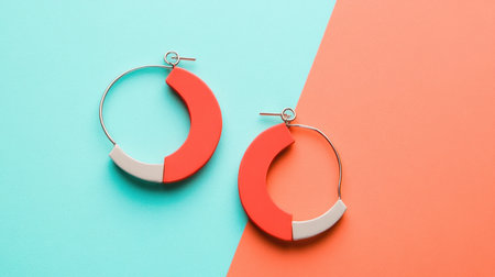 These beautiful round hoop earrings feature a mix of vibrant colors and modern design elements, making them a stylish accessory for any outfit.の素材
