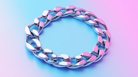 This stunning silver and pink chain bracelet shines against a vibrant background, making it a perfect addition for modern jewelry displays and fashion shoots.の素材
