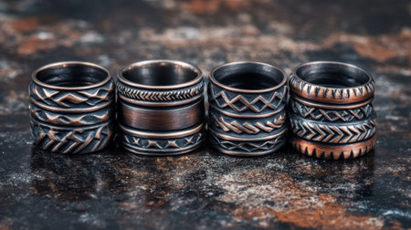 A stunning collection of handmade metal rings featuring intricate designs, perfect for adding a unique touch to any jewelry collection or outfit.の素材
